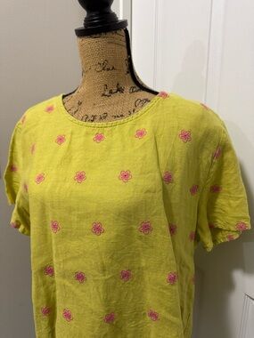 Vintage Floral Embroidered Linen Tee